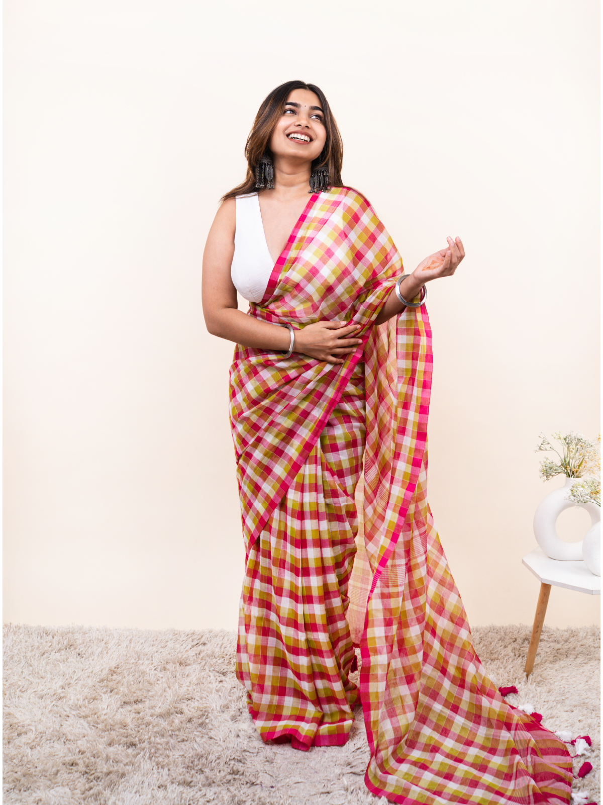 Avya Checks Mulmul Saree