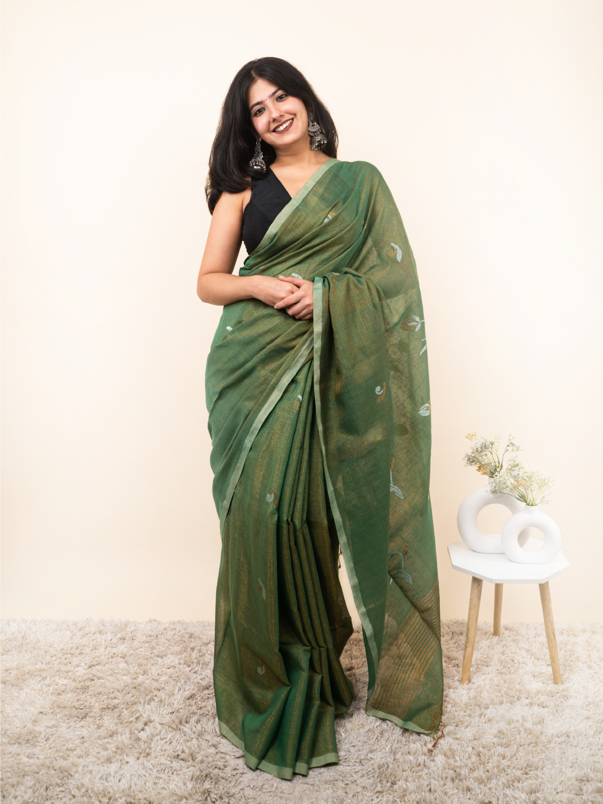 Moonlit Flow Linen Tissue Saree