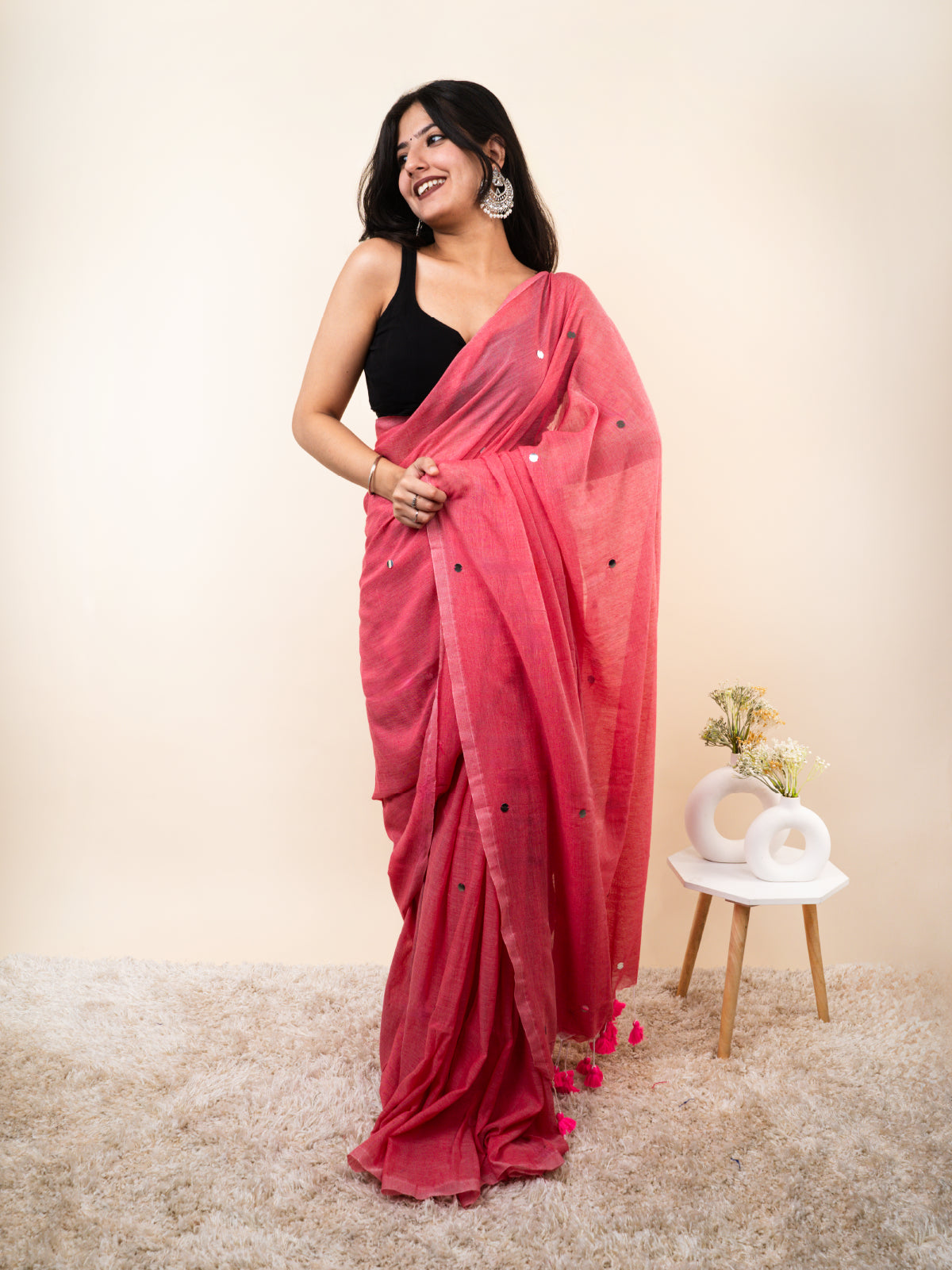 Pink Khadi Cotton Saree