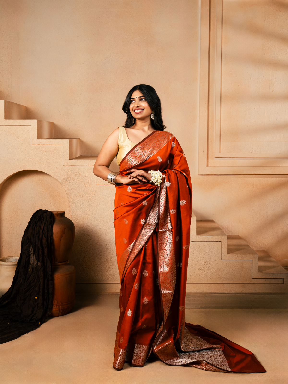 Flow of Flowers Banarasi Cotton Silk Saree