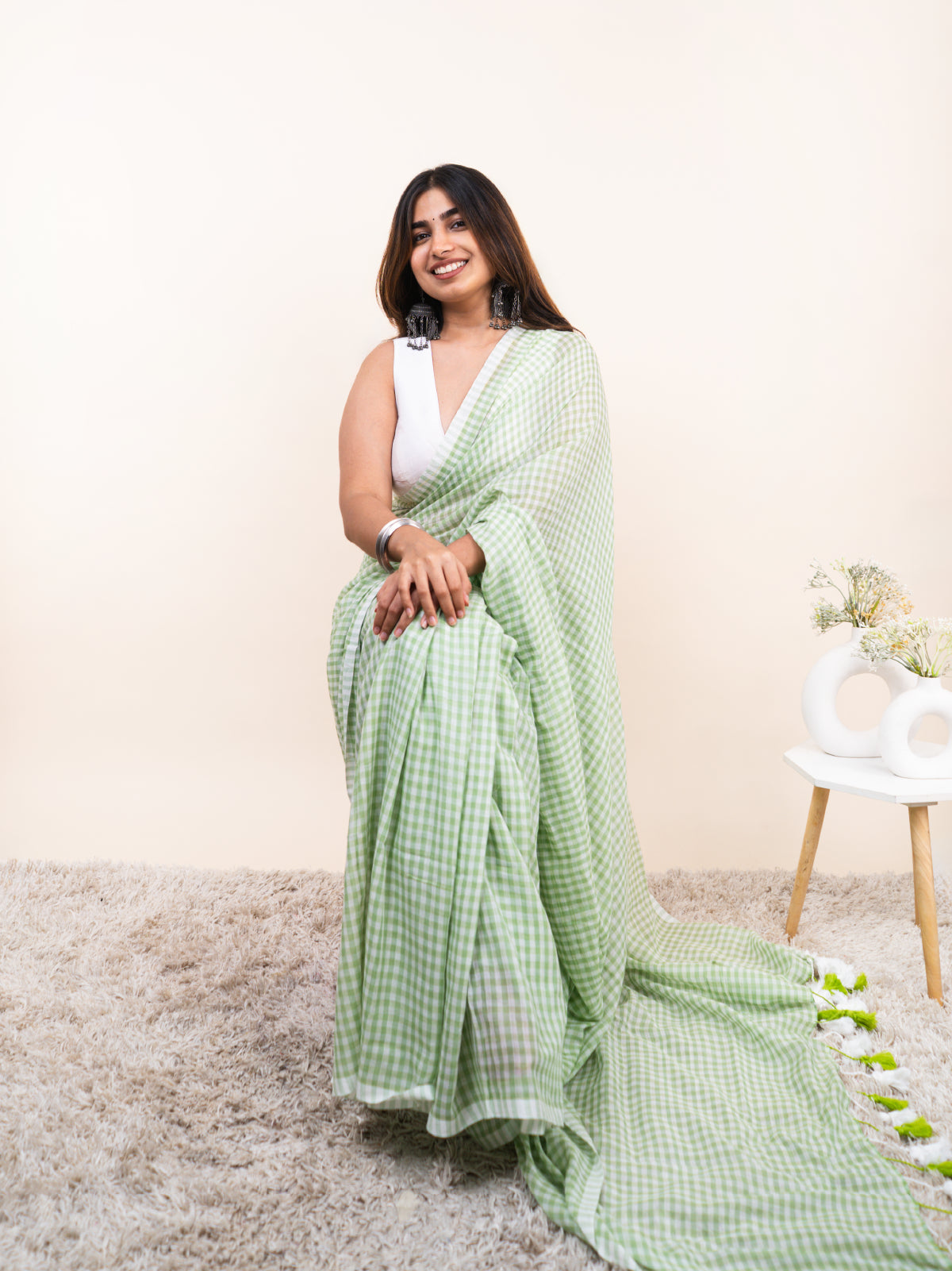 Aangan Green Mulmul Saree