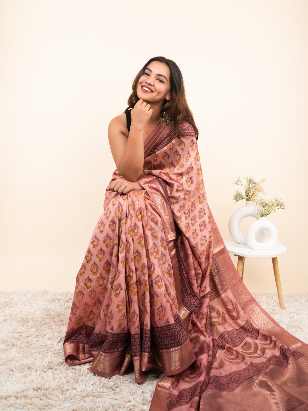 Starlit Flow Maheshwari Cotton Silk Saree