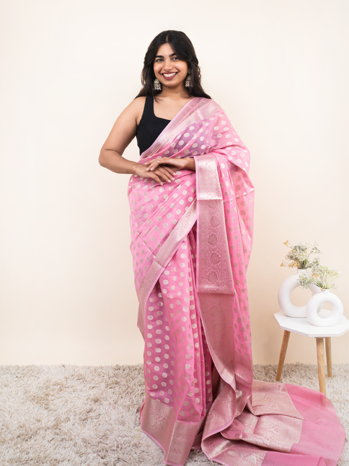 Evening Pink Banarasi Cotton Silk Saree