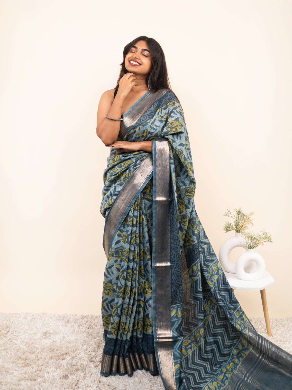 Evening Breeze Maheshwari Cotton Silk Saree