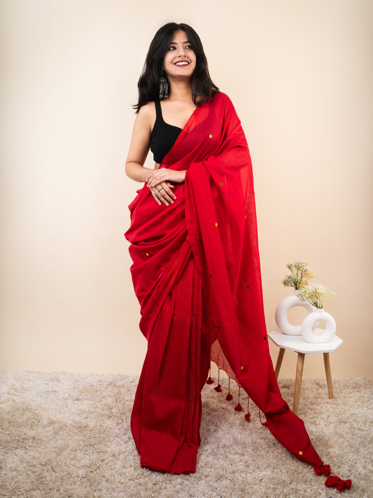 Cherry Khadi Cotton Saree