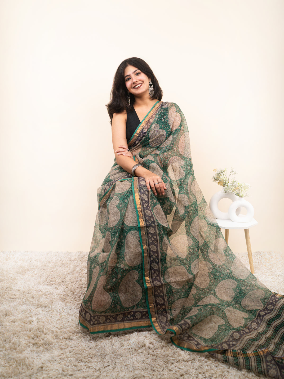 Hari Chandni Kota Cotton Saree