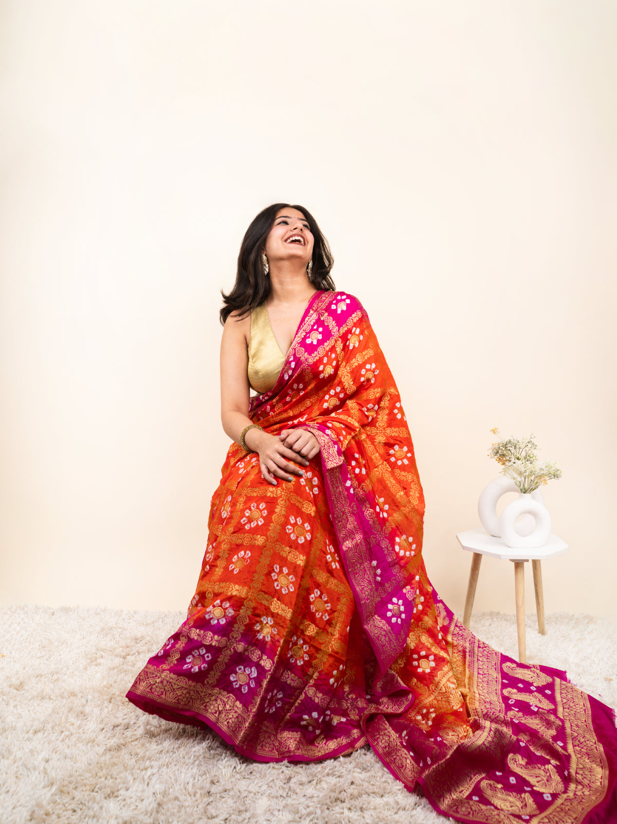 Rangmor Bandhani Cotton Silk Saree