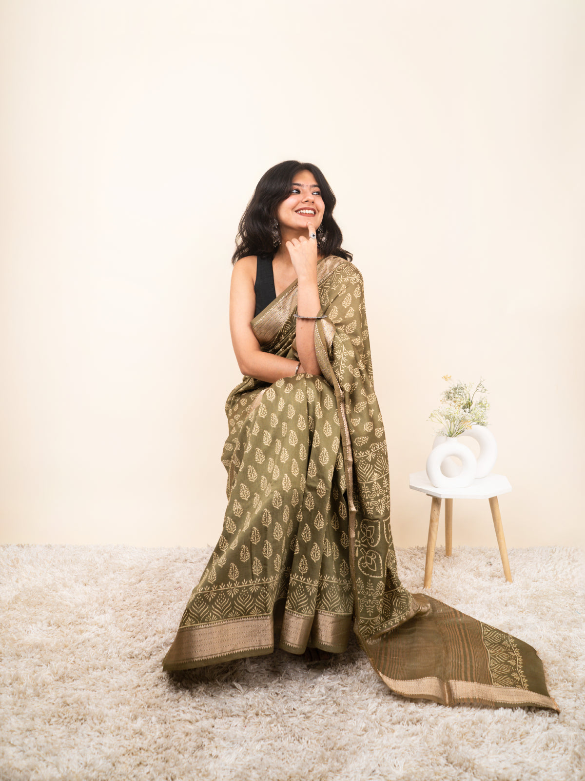 Kora Itihaas Maheshwari Cotton Silk Saree