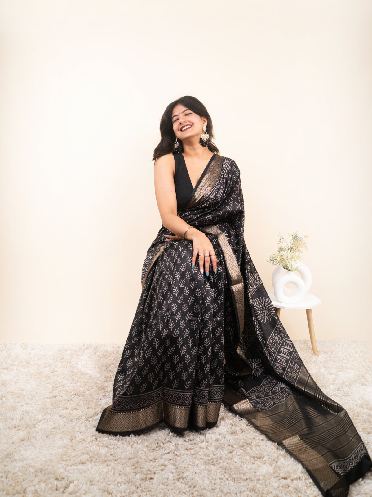 Black Maheshwari Cotton Silk Saree