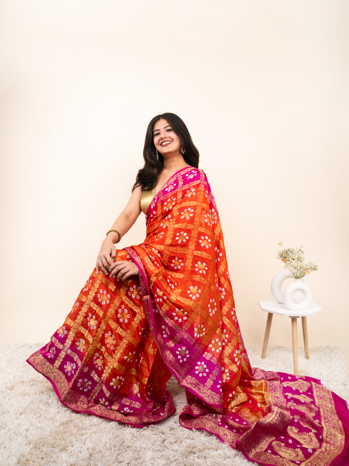 Rangmor Bandhani Cotton Silk Saree