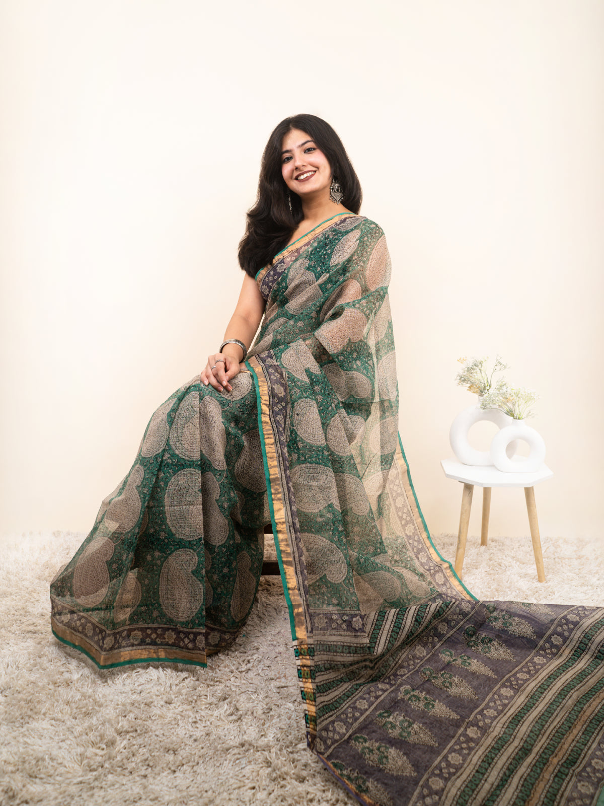 Hari Chandni Kota Cotton Saree