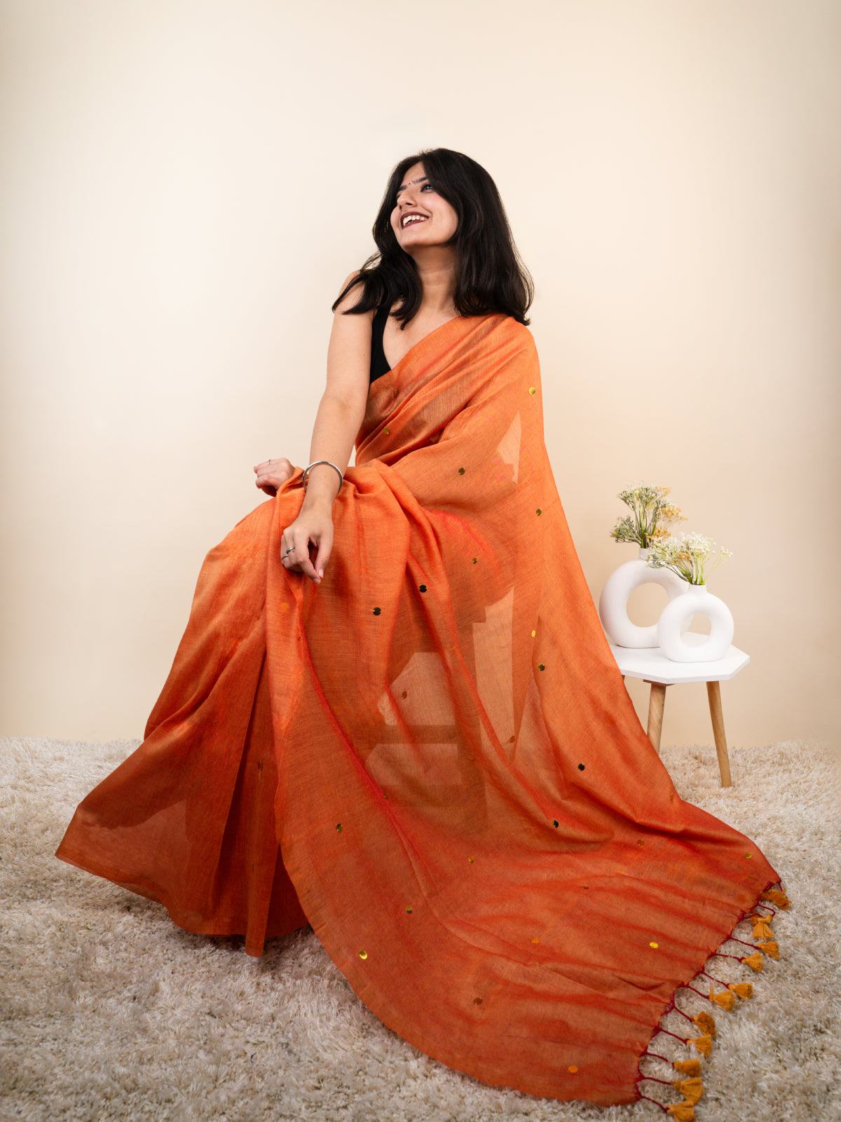 Peach Khadi Cotton Saree