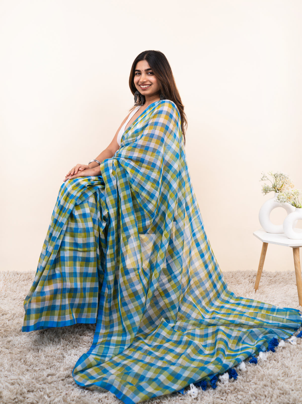 Neer Checks Mulmul Saree