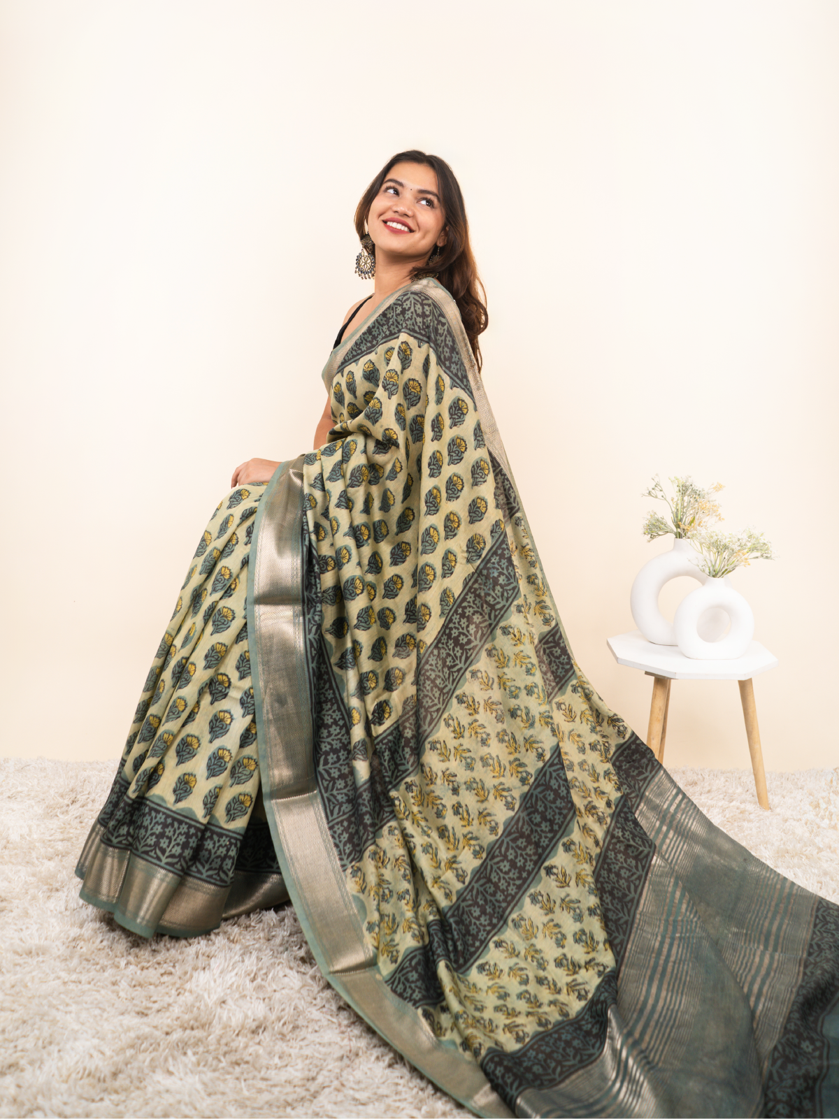 Chandni Neel Maheshwari Cotton Silk Saree