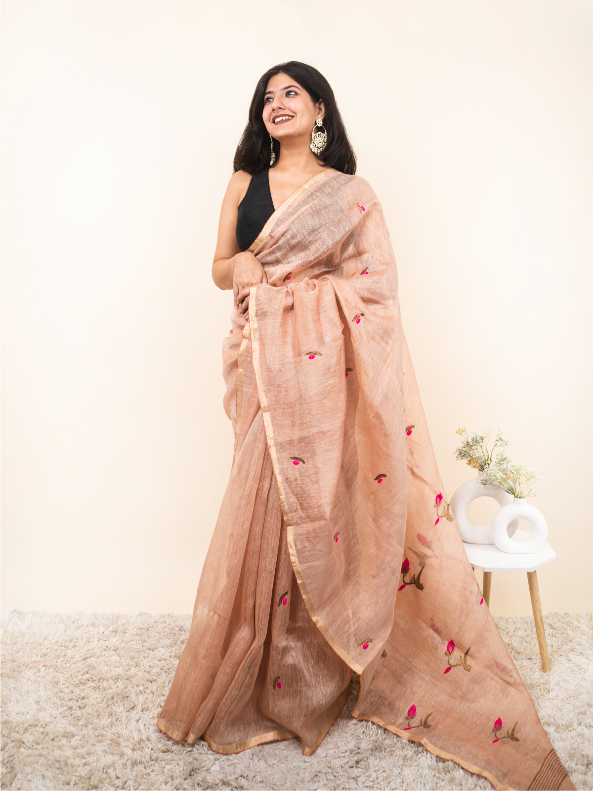 Golden Light Linen Tissue Saree