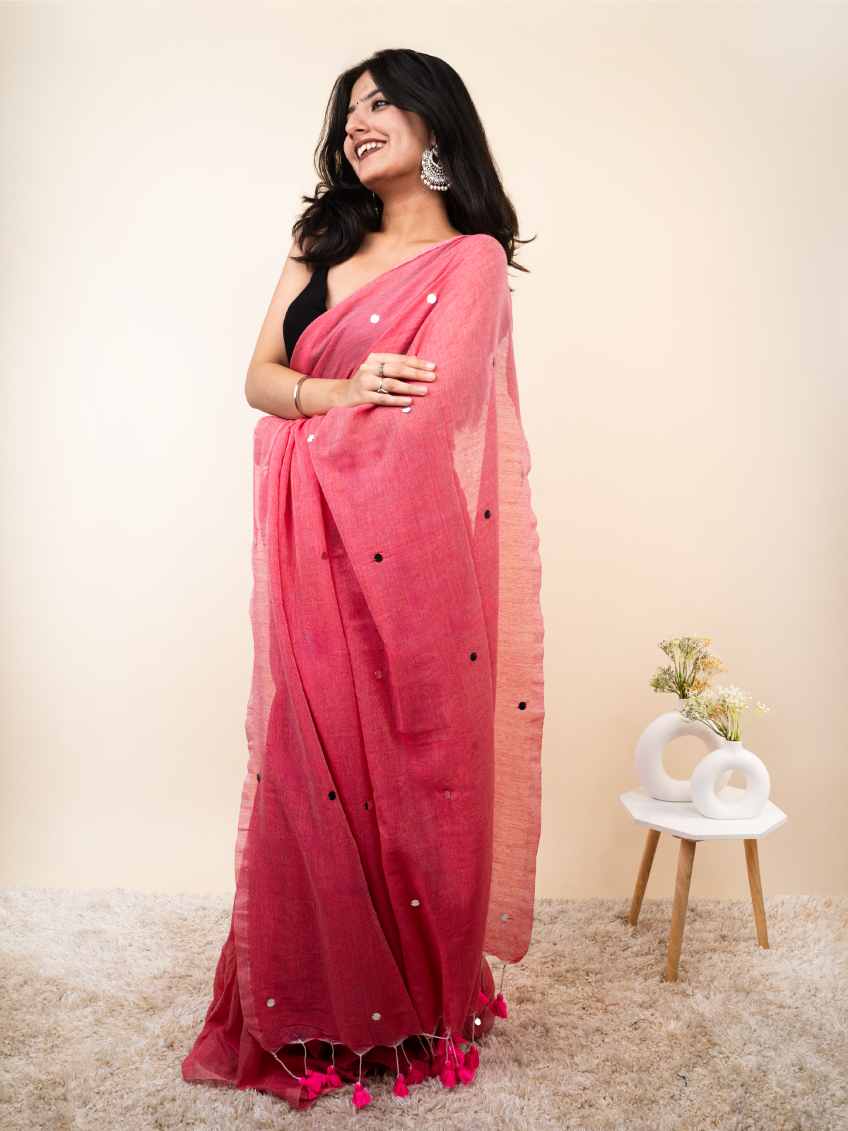 Pink Khadi Cotton Saree