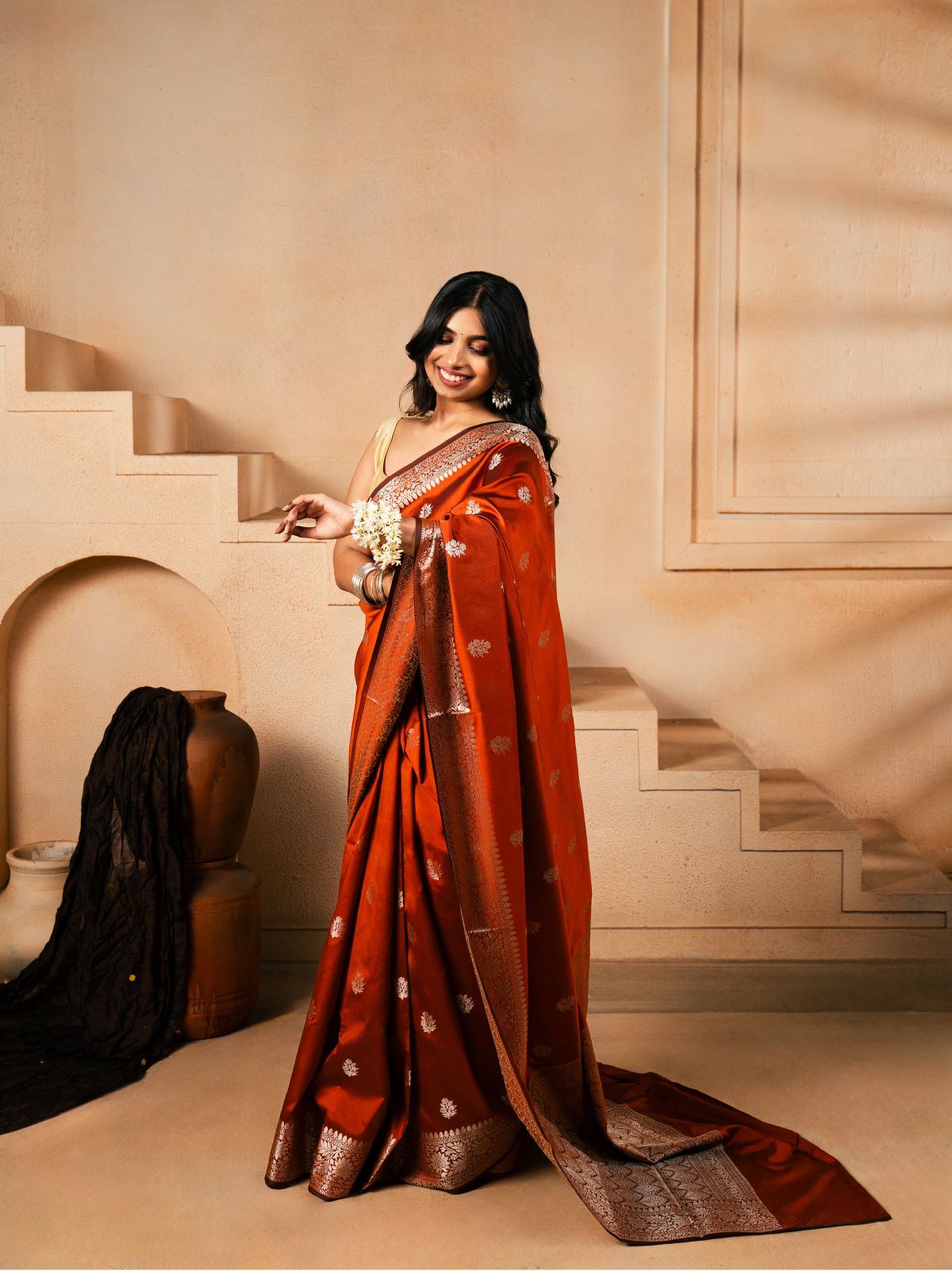 Flow of Flowers Banarasi Cotton Silk Saree