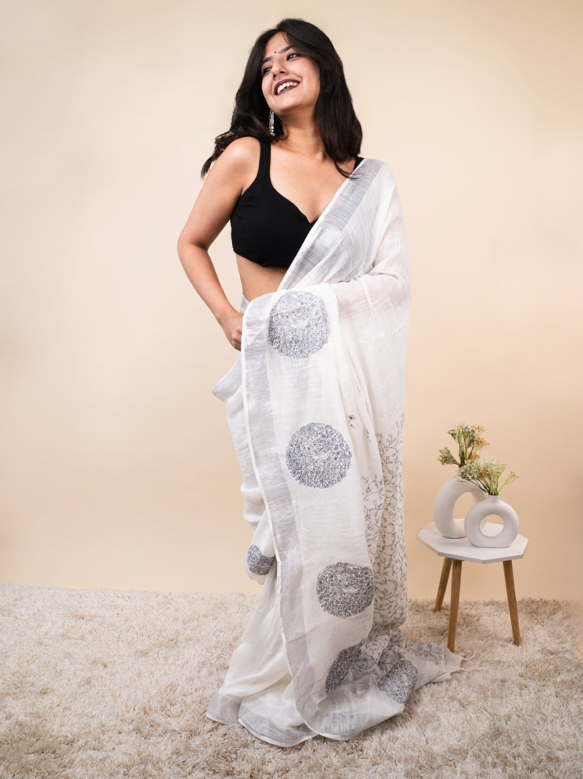 Chandani Linen Grey Zari Saree