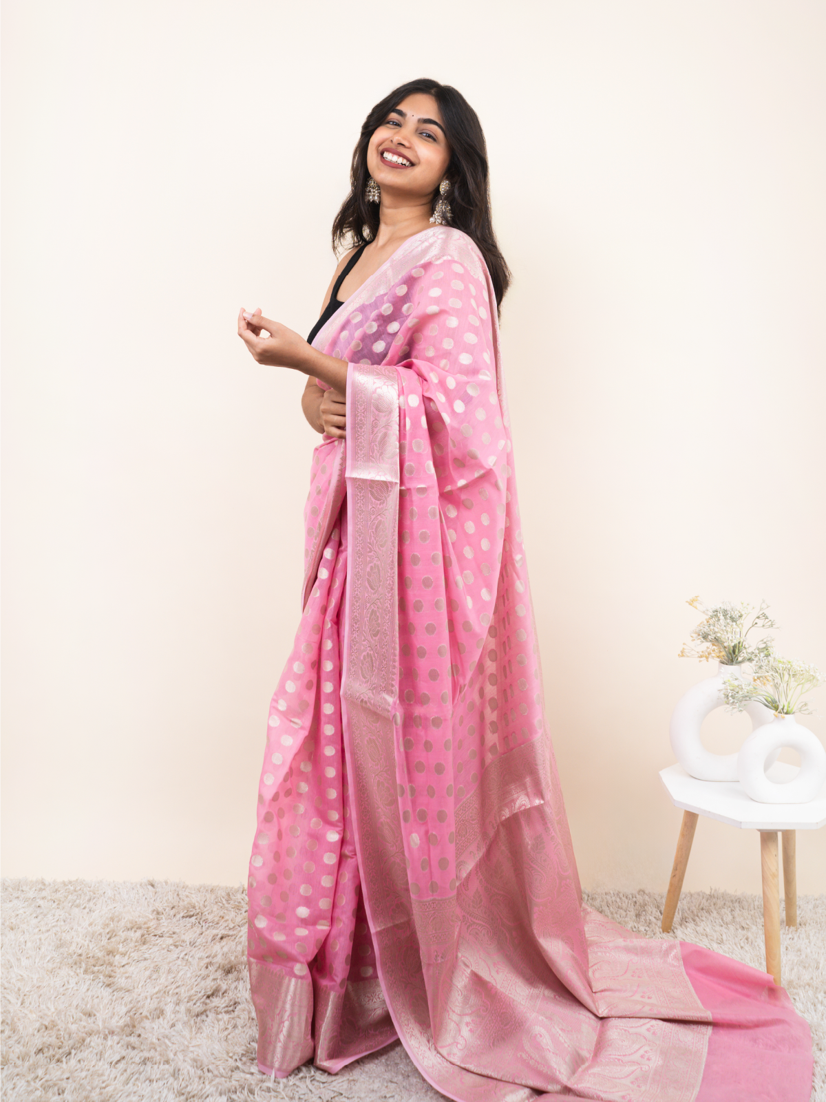 Evening Pink Banarasi Cotton Silk Saree