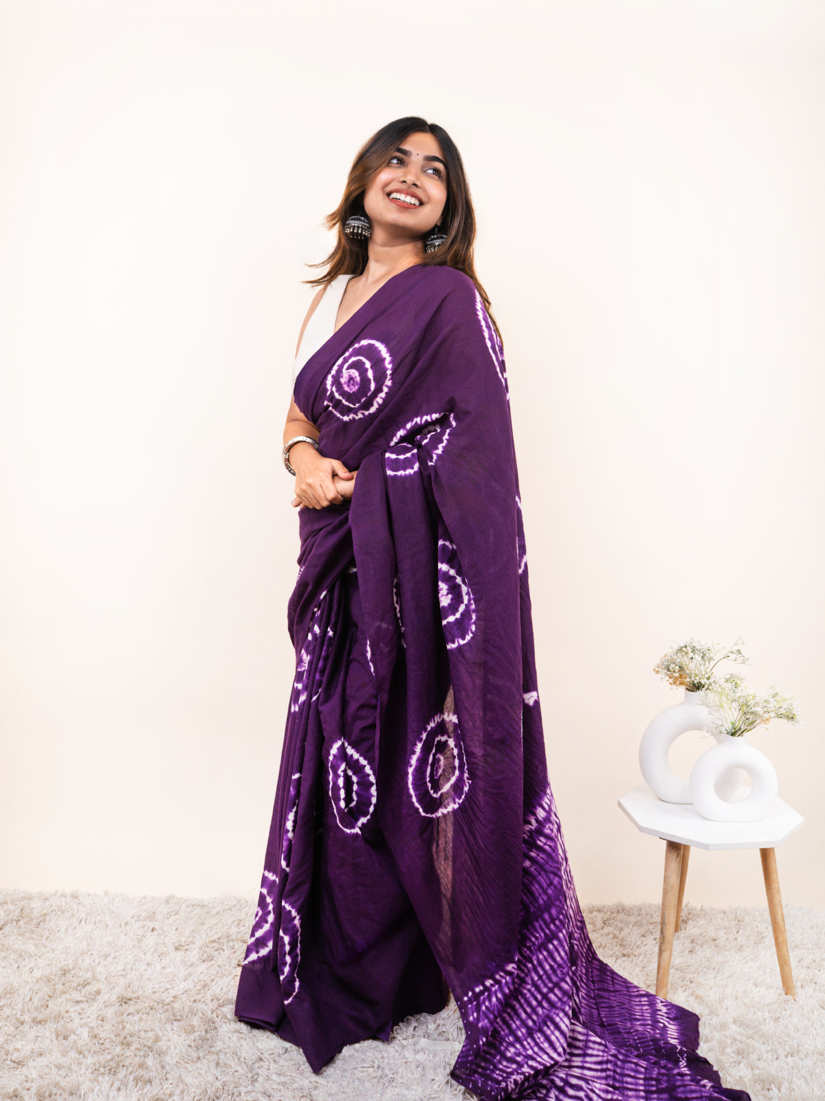 Purple Pari Mulmul Saree