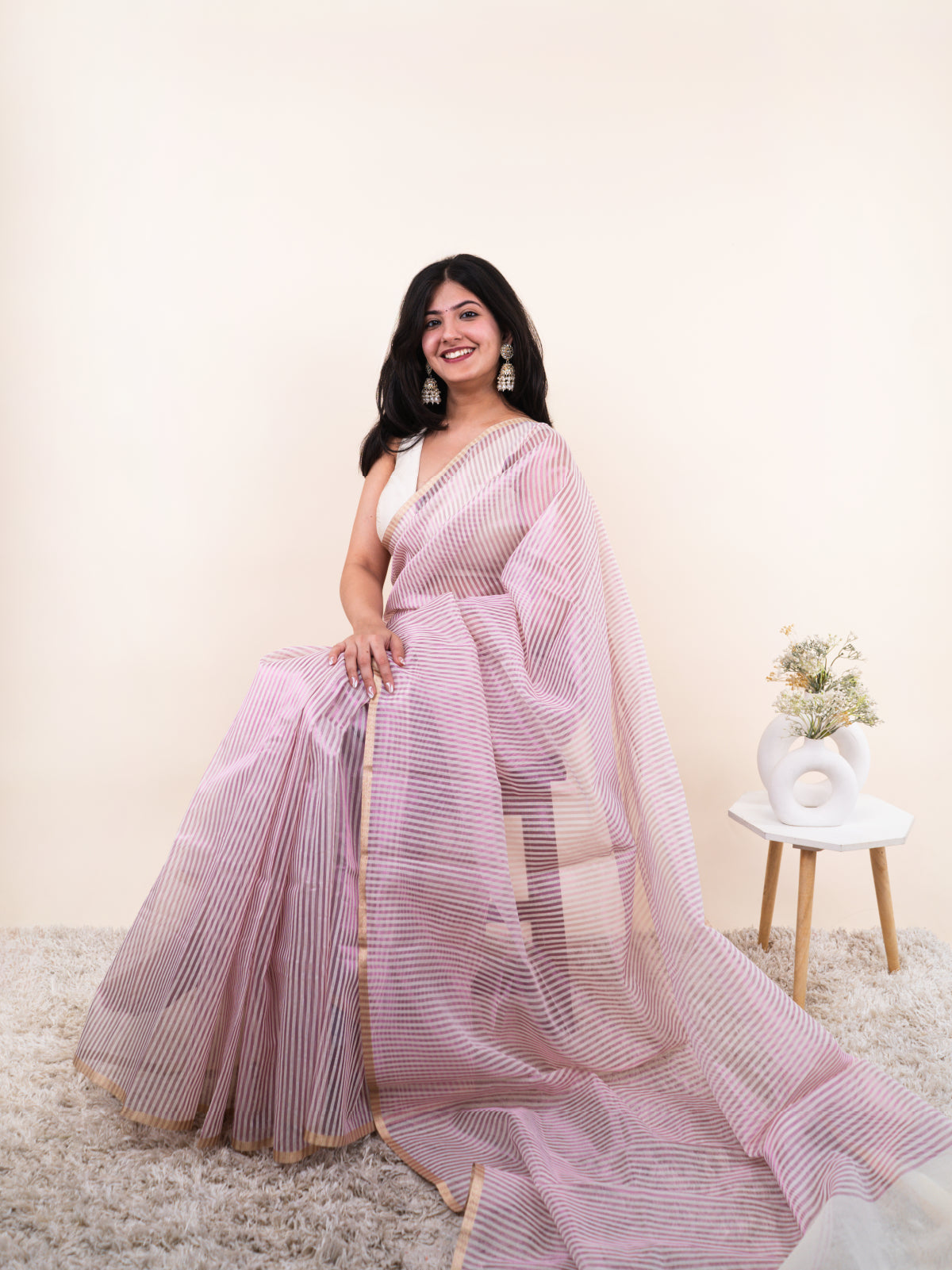 Pastel Oragnaza Silk Saree
