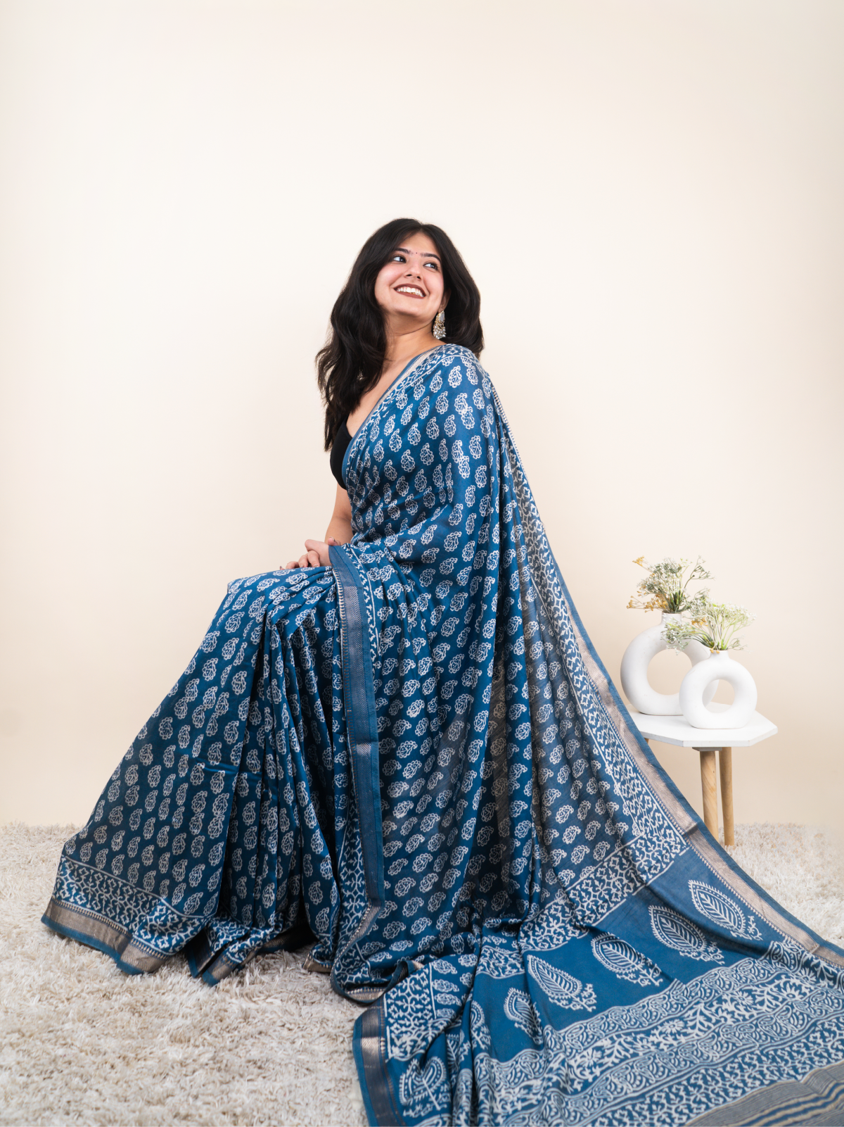 Ocean Mist Maheshwari Cotton Silk Saree