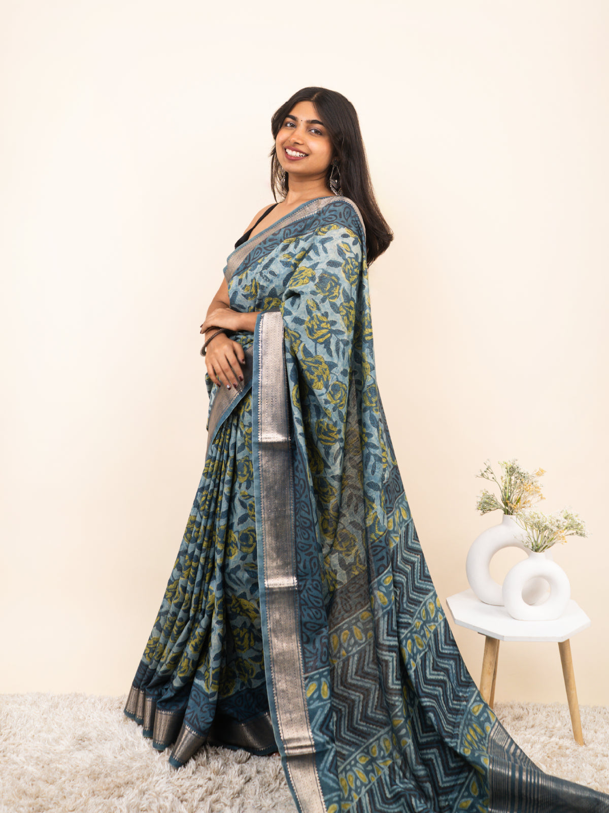 Evening Breeze Maheshwari Cotton Silk Saree
