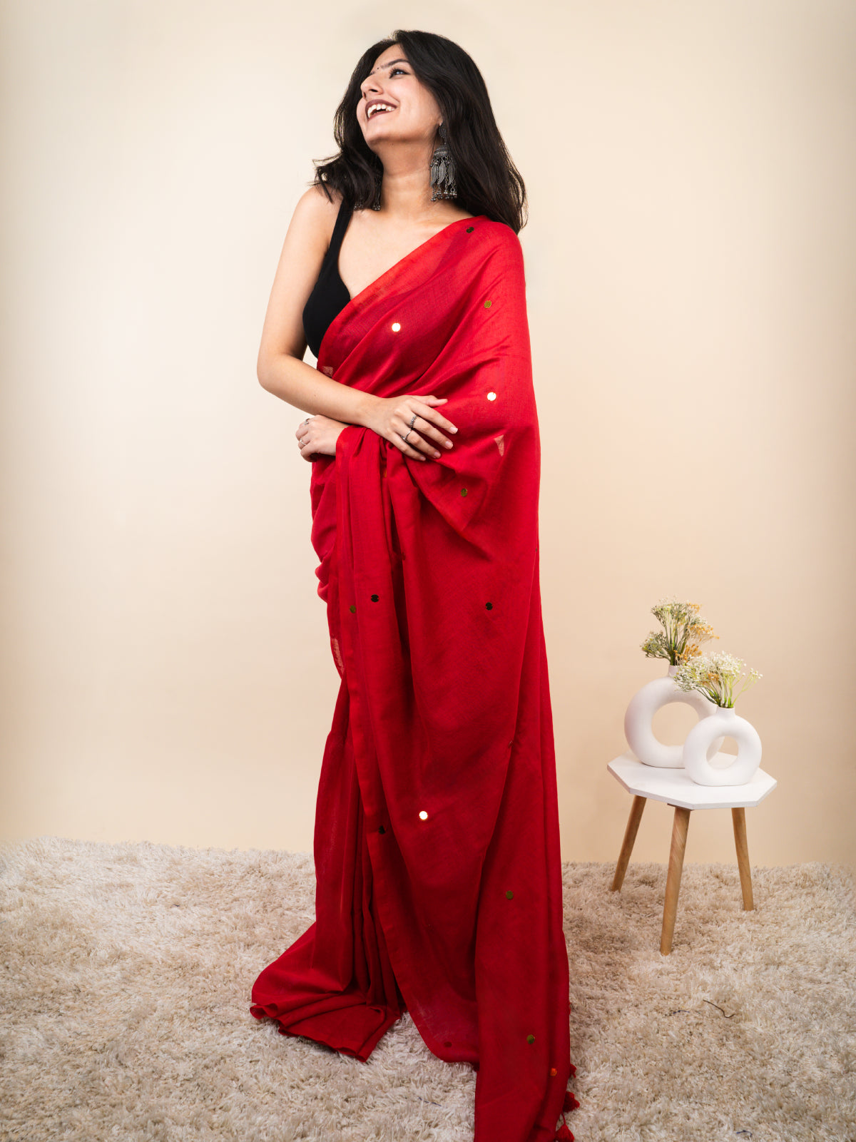 Cherry Khadi Cotton Saree