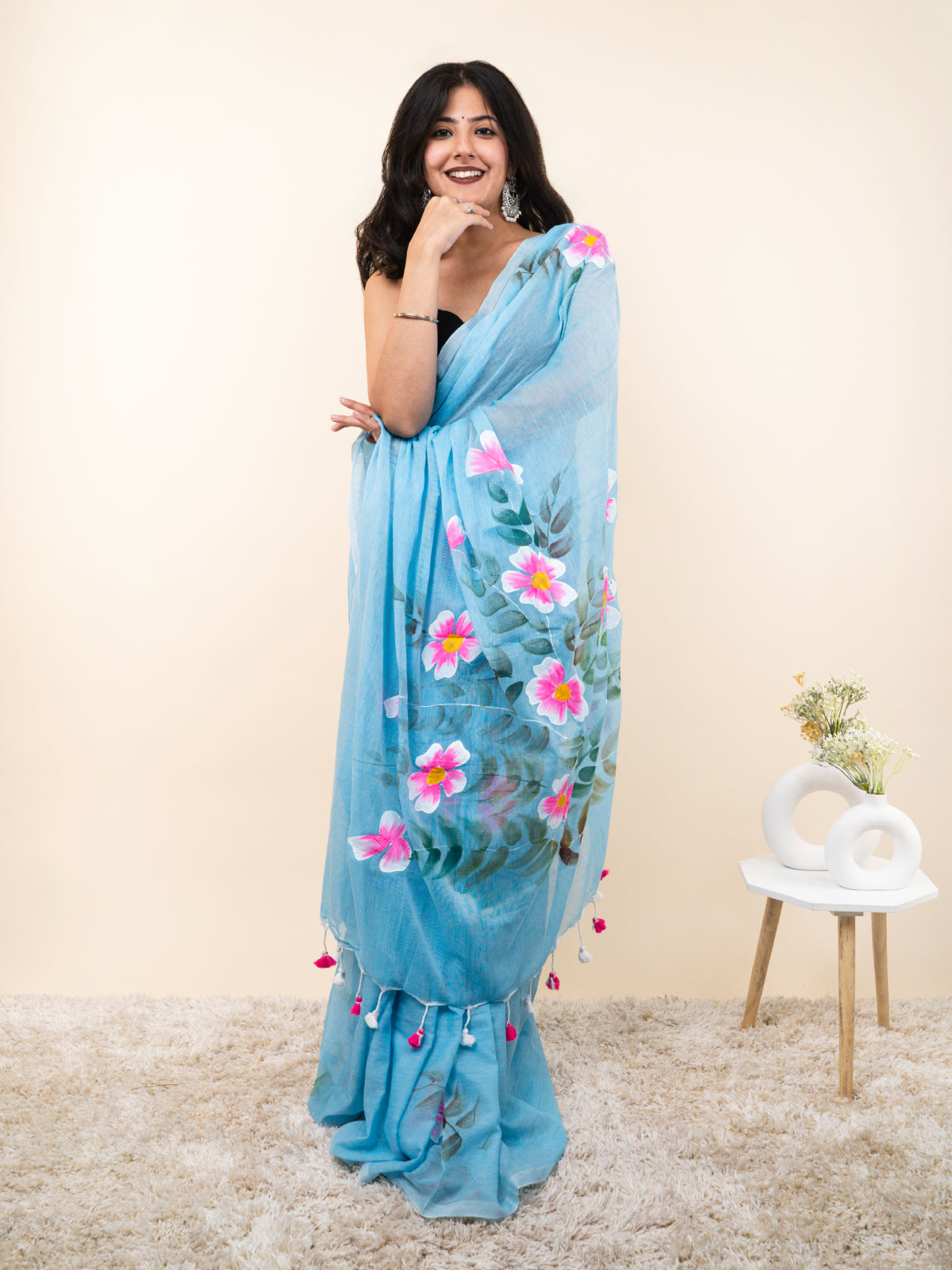 Blossom Cascade Mulmul Saree