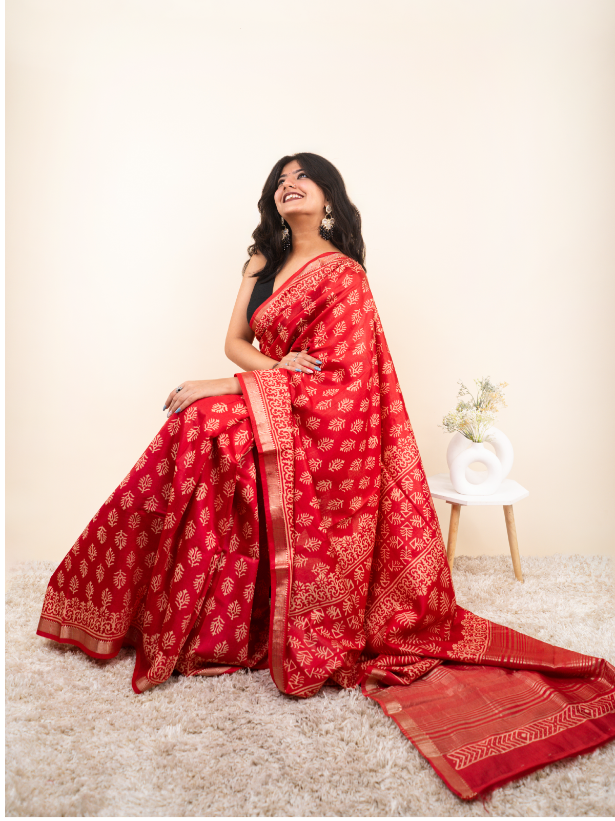 Rosy Drape Maheshwari Cotton Silk Saree