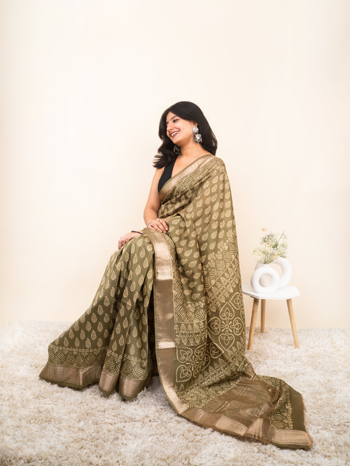 Kora Itihaas Maheshwari Cotton Silk Saree