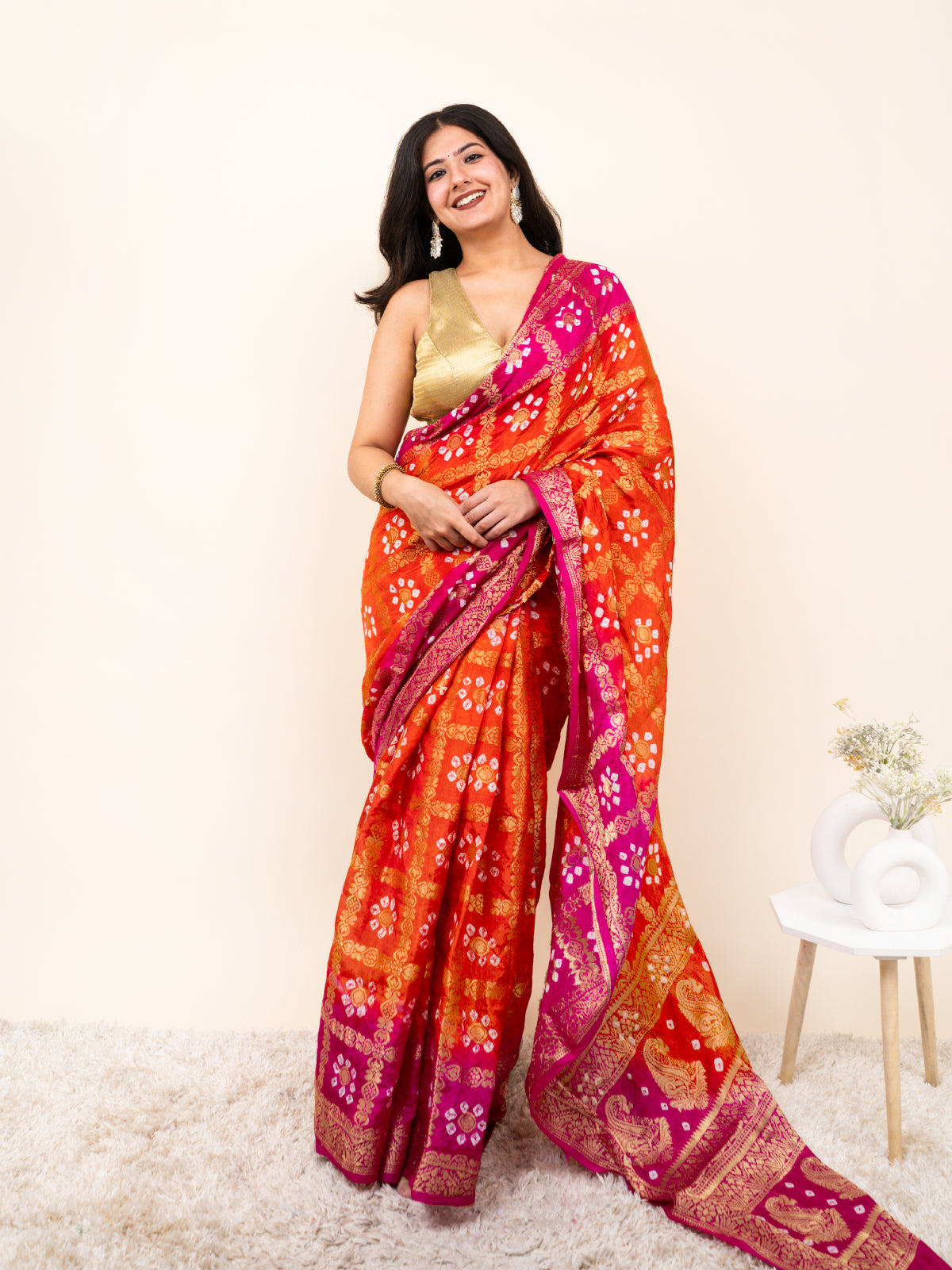 Rangmor Bandhani Cotton Silk Saree