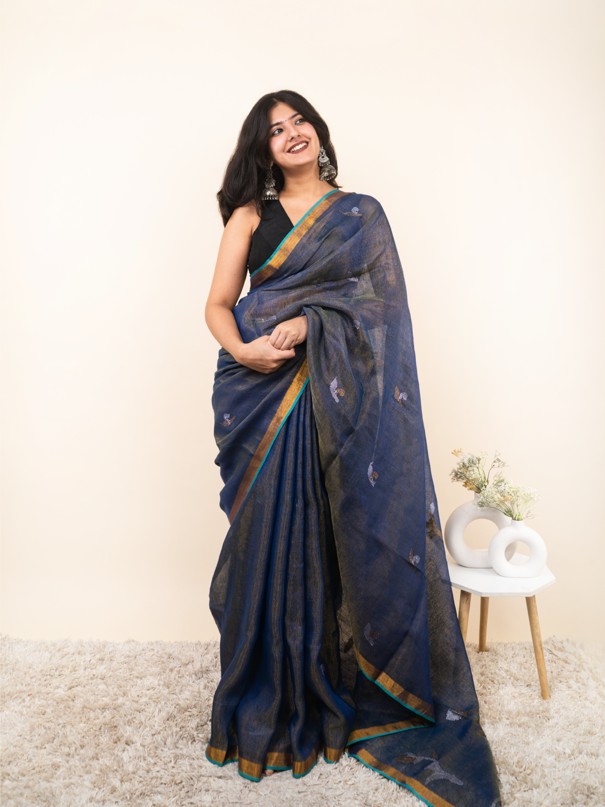 Blue Mist Linen Tissue Saree