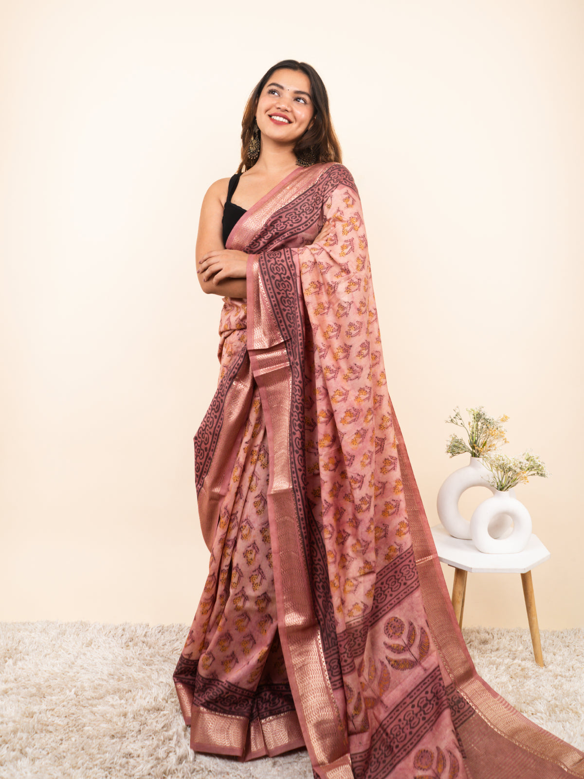 Starlit Flow Maheshwari Cotton Silk Saree