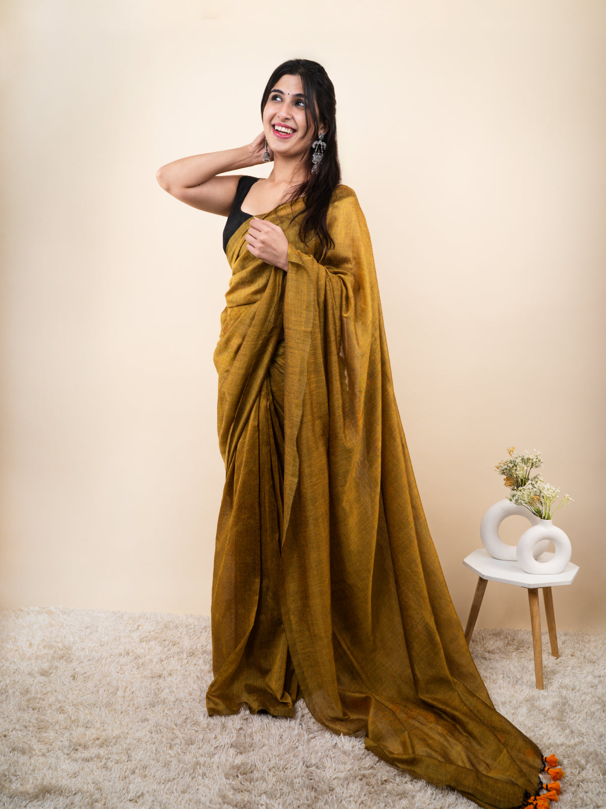 Mustard Khadi Cotton Saree