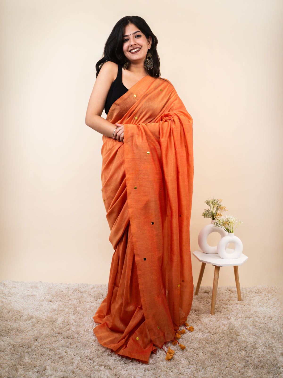 Peach Khadi Cotton Saree