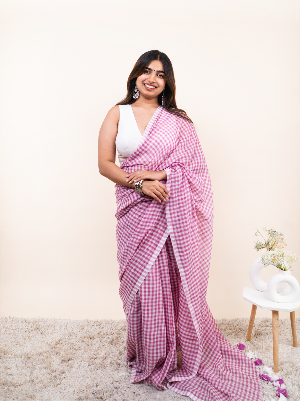 Rani Checks Mulmul Saree