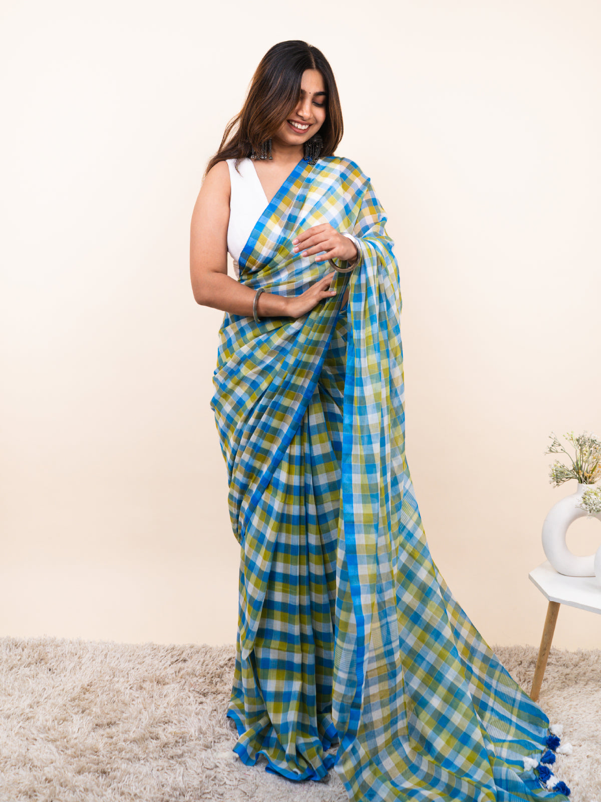 Neer Checks Mulmul Saree