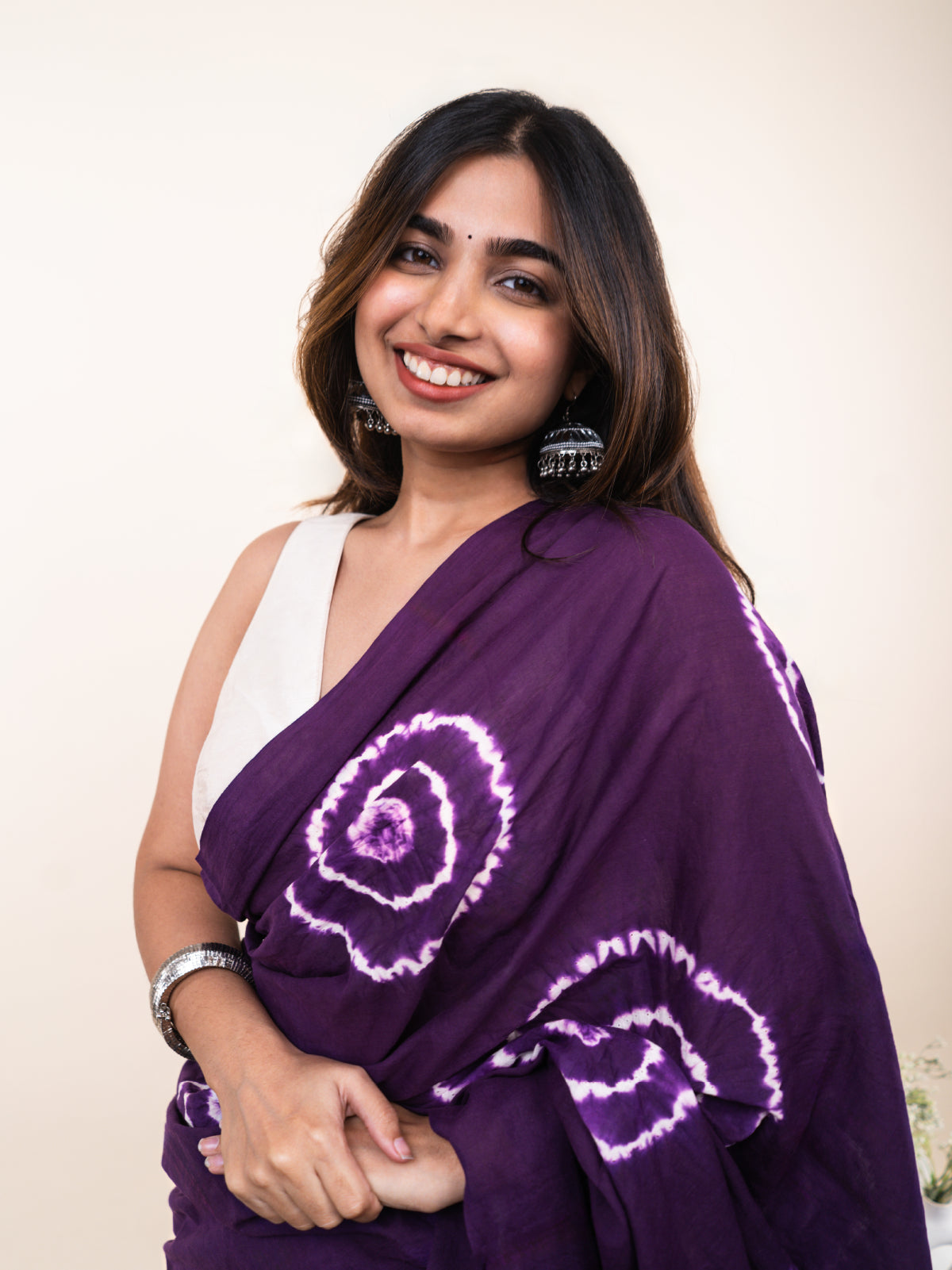 Purple Pari Mulmul Saree