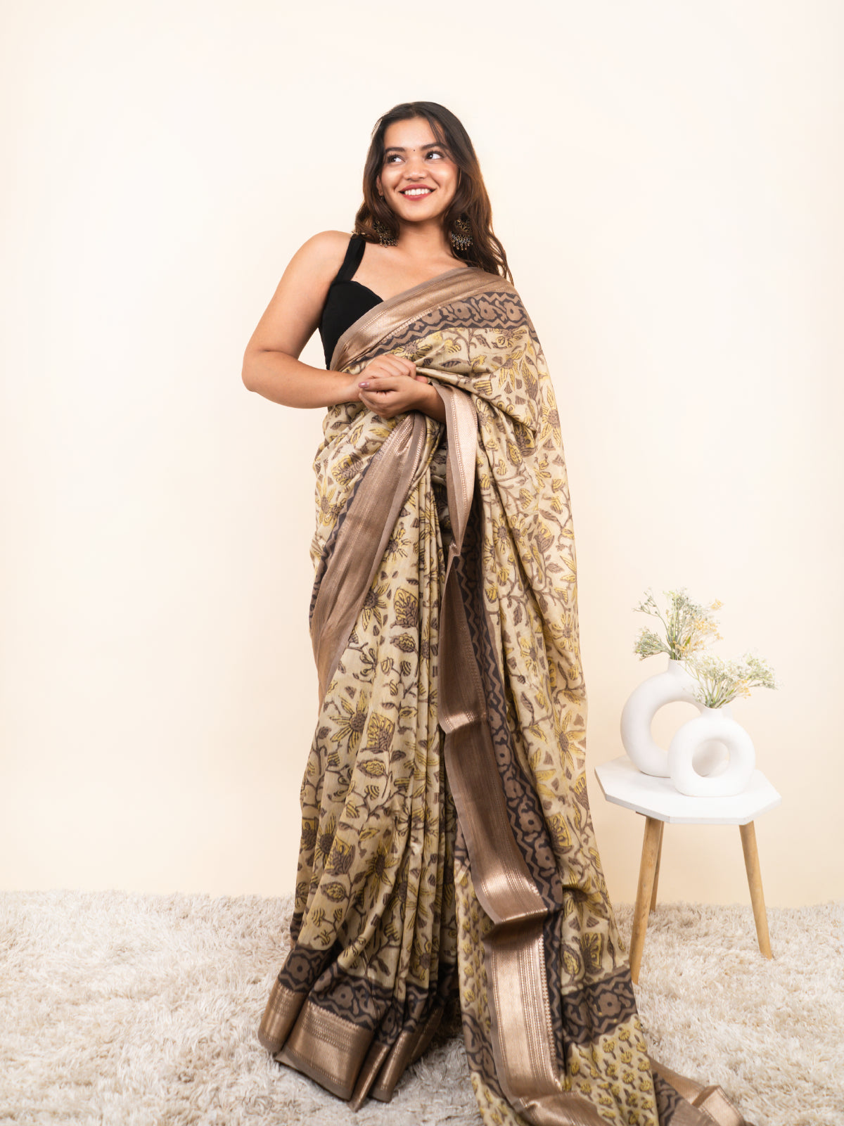 Golden Wave Maheshwari Cotton Silk Saree