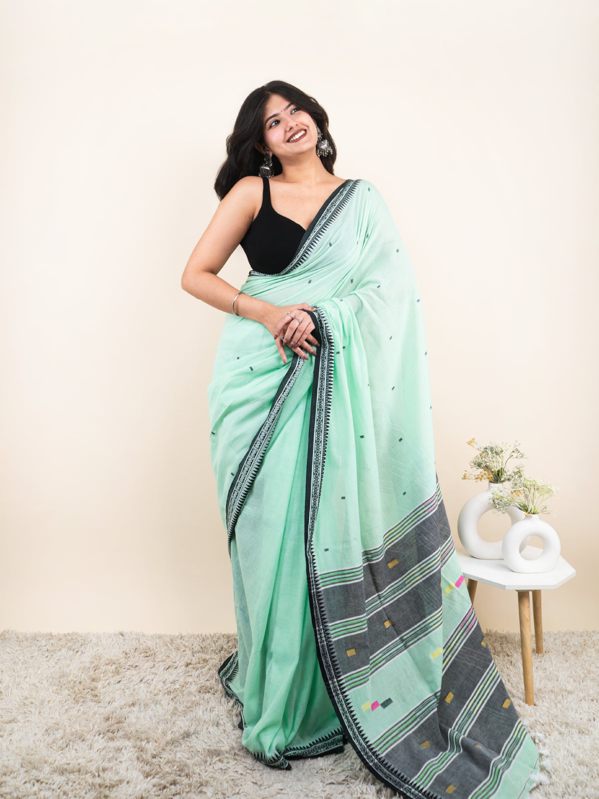 Loom Mint Mulmul Saree