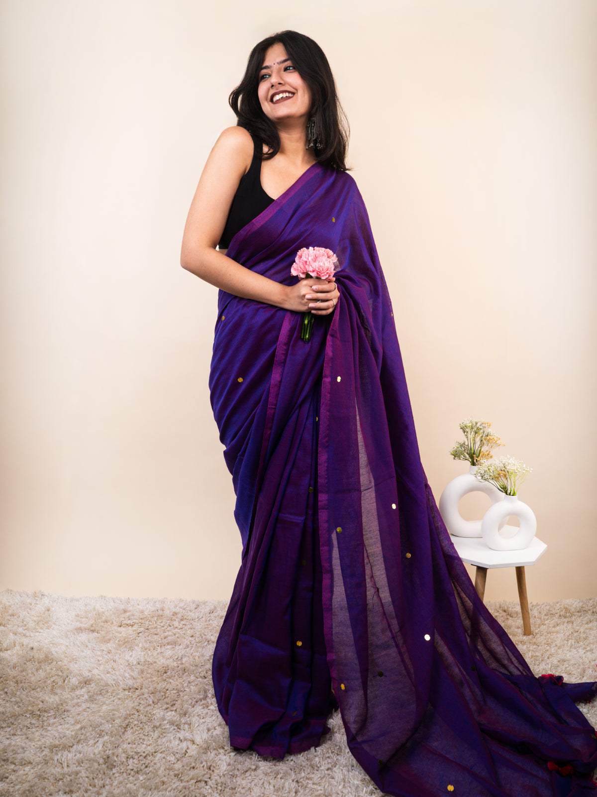 Eggplant Khadi Cotton Saree