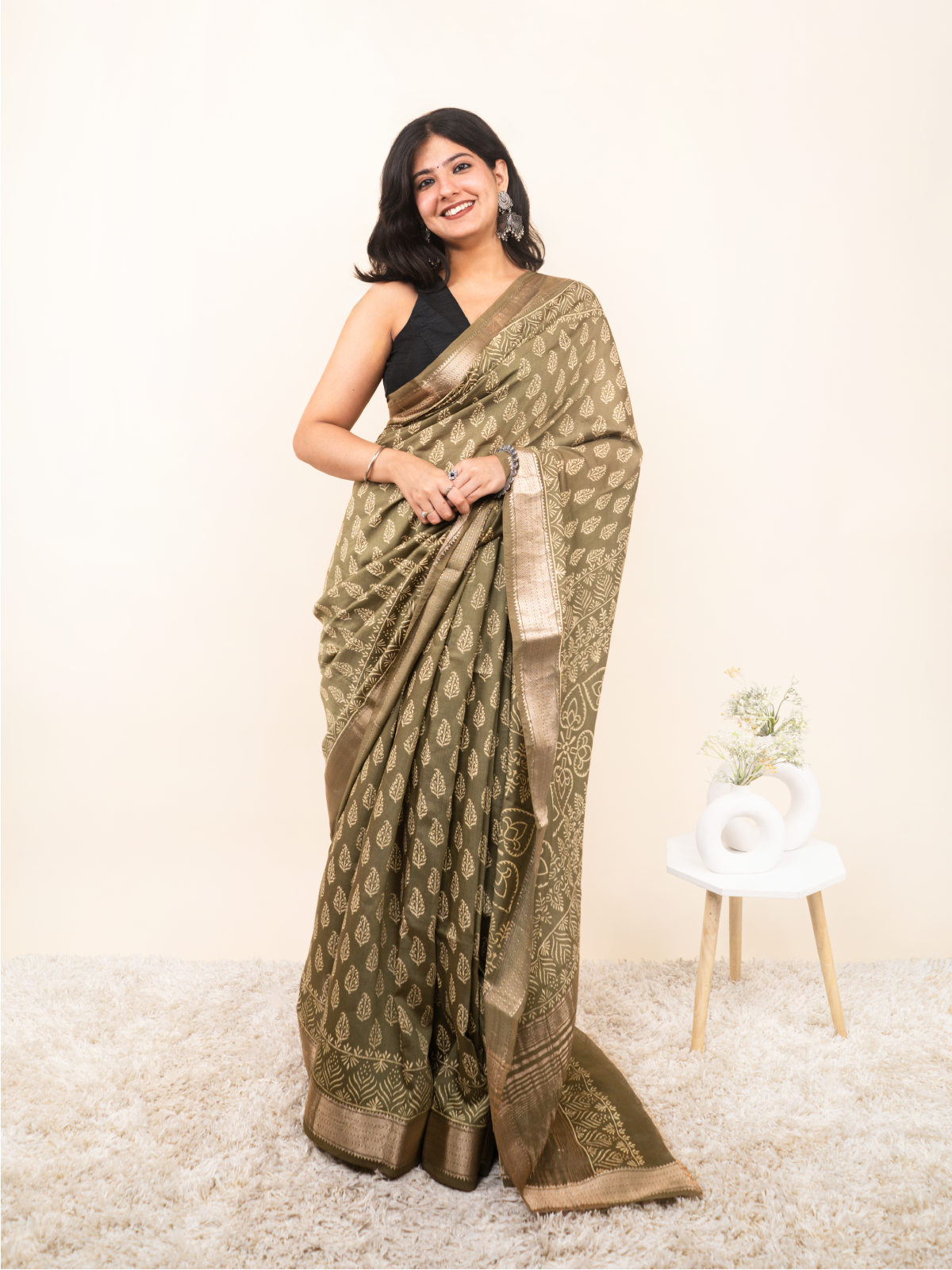 Kora Itihaas Maheshwari Cotton Silk Saree