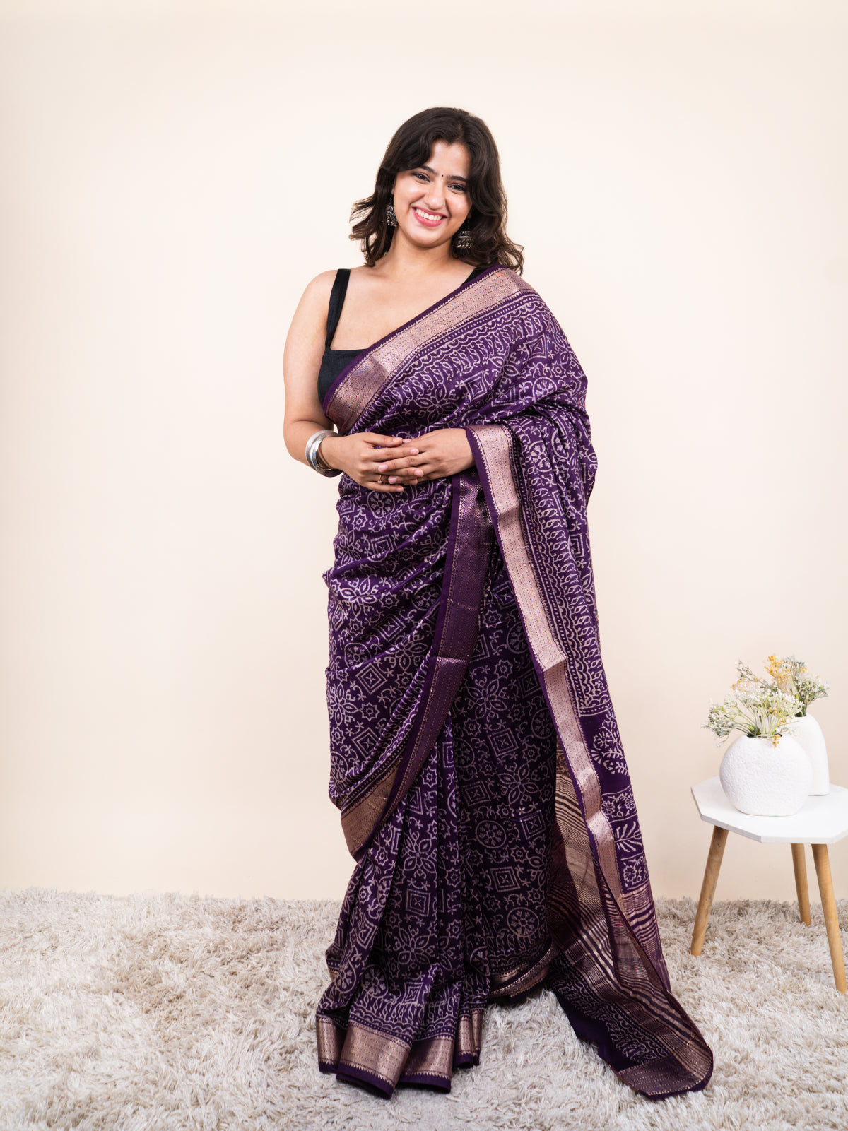 Deep Purple Maheshwari Cotton Silk Saree