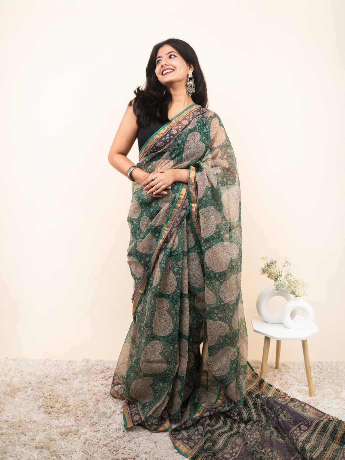 Hari Chandni Kota Cotton Saree