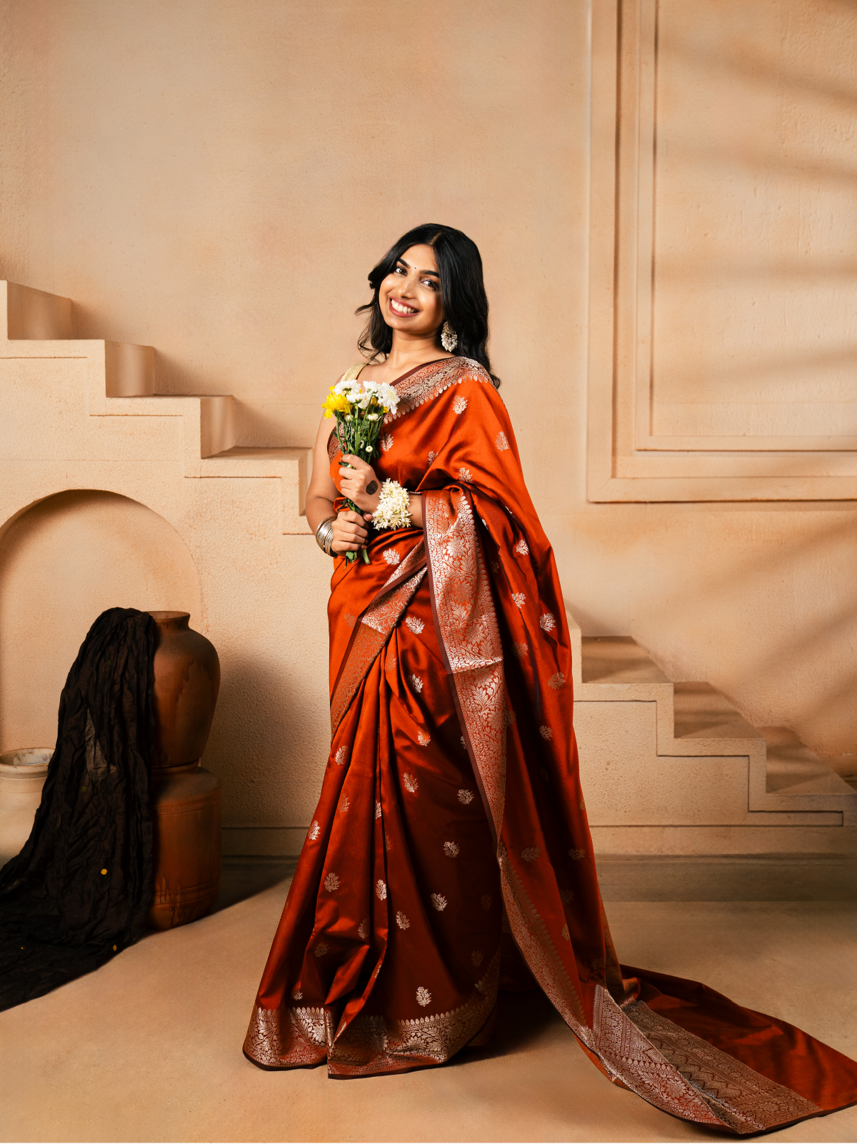Flow of Flowers Banarasi Cotton Silk Saree