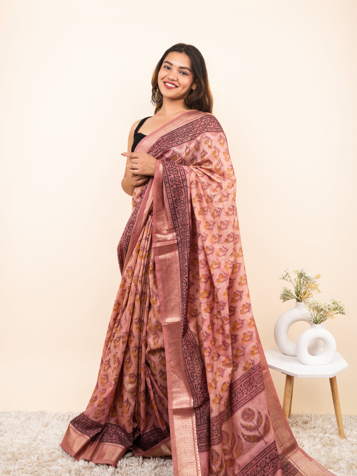 Starlit Flow Maheshwari Cotton Silk Saree
