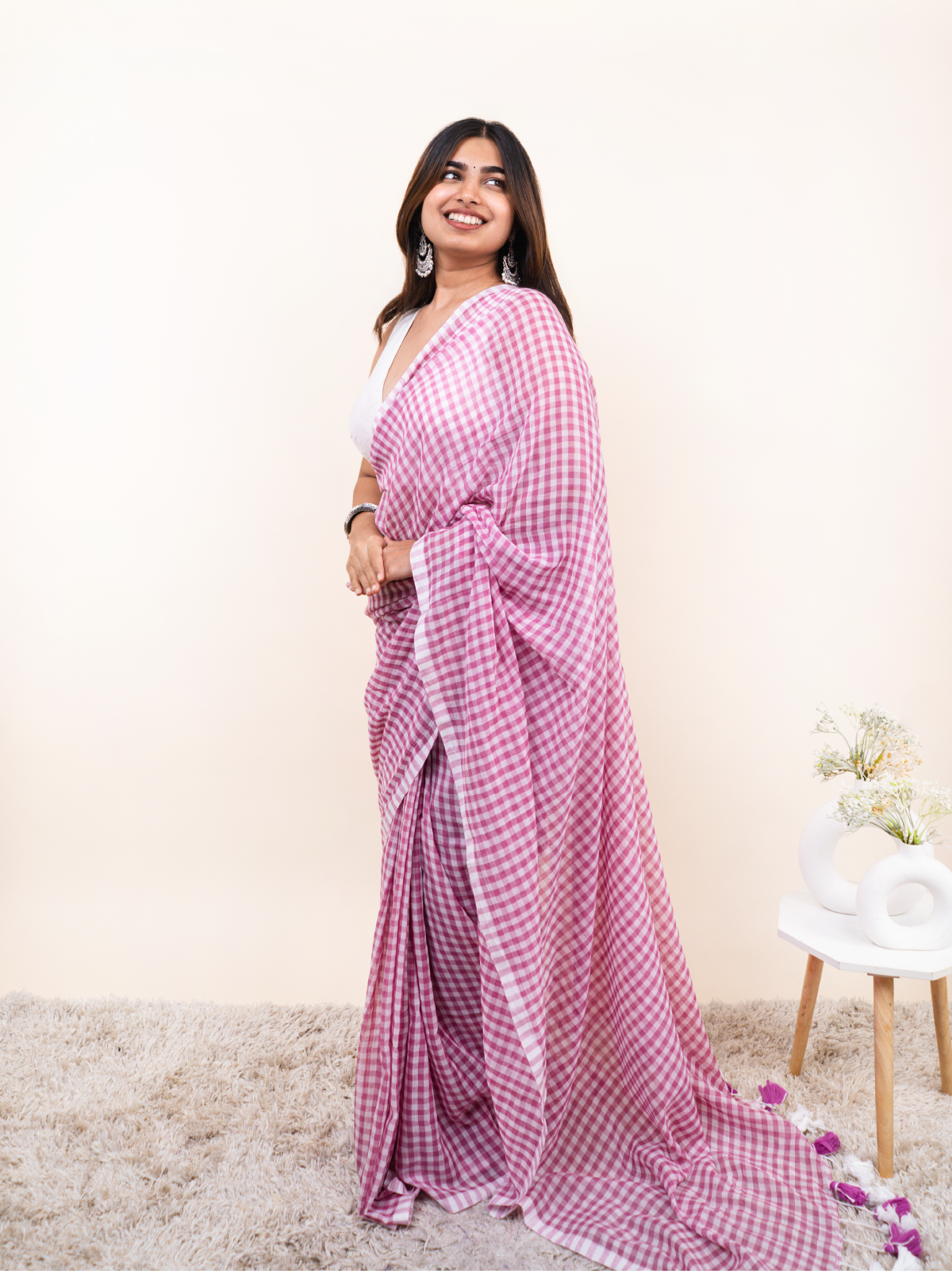 Rani Checks Mulmul Saree