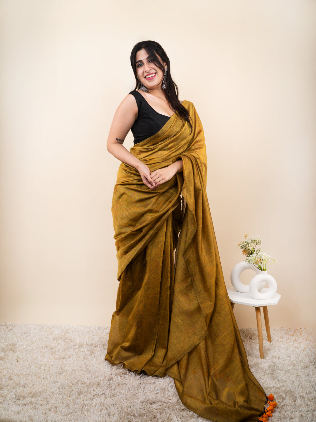 Mustard Khadi Cotton Saree