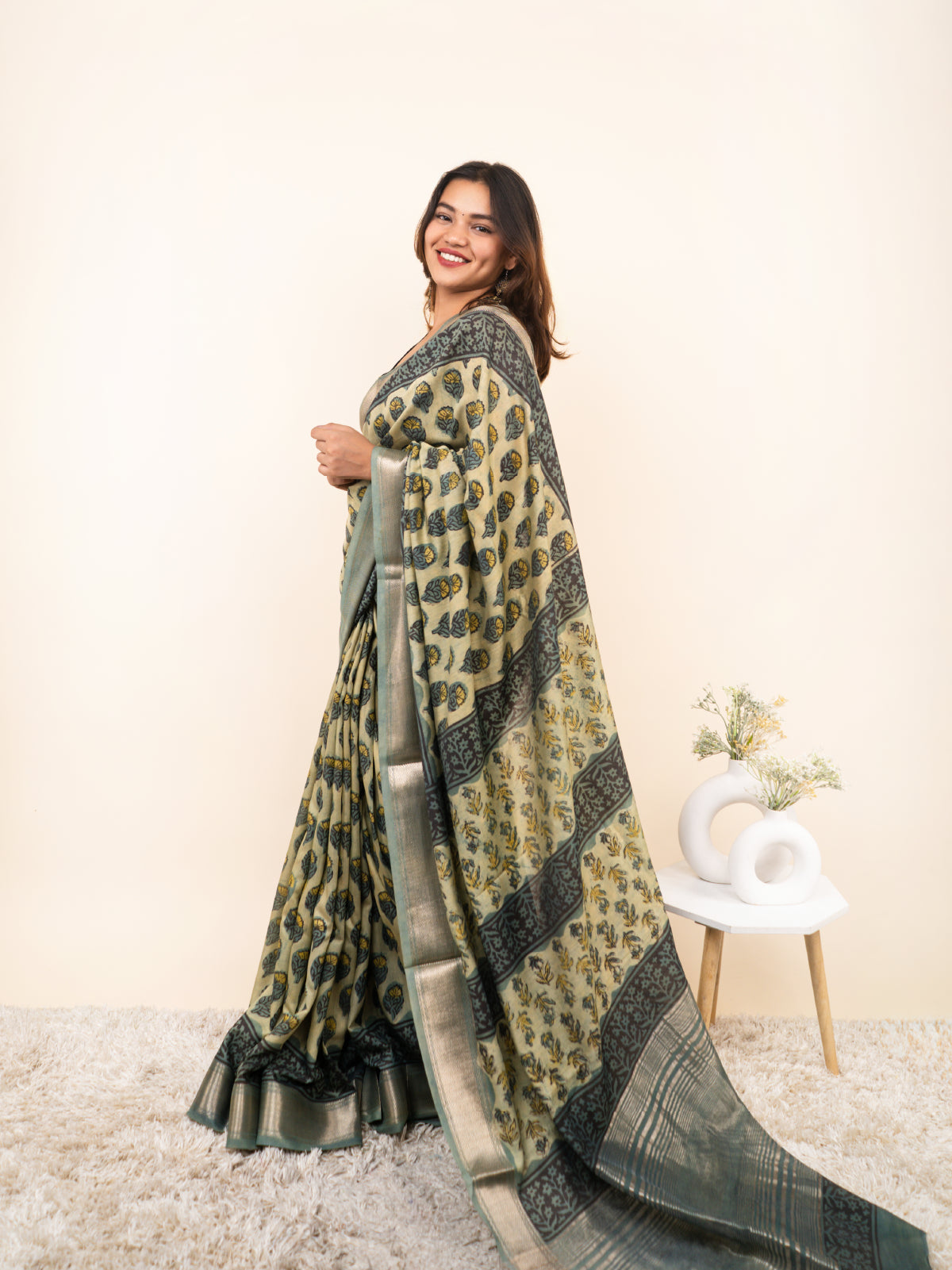 Chandni Neel Maheshwari Cotton Silk Saree